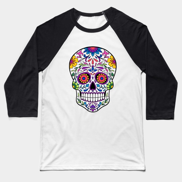Day of the Dead, Sugar Skull Baseball T-Shirt by InshynaArt